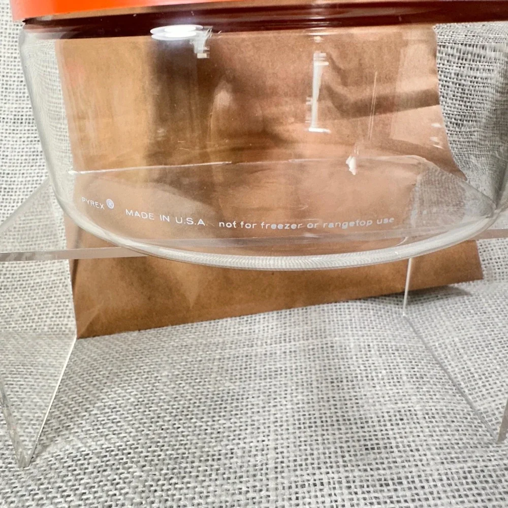 Vintage Pyrex 7080-C Clear Glass Storage Bowl‎ with Orange Lid Retro USA Made